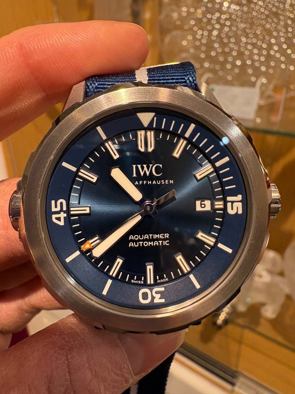 Montre IWC Aquatimer automatique à cadran bleu, avec boîte et papiers, en parfait état. – Image 11
