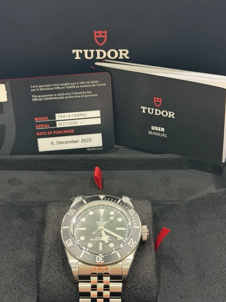 Montre pour homme TUDOR 7941A1A0NU, cadran noir, acier, étanche à 200 m, avec boîte et papiers. – Image 2